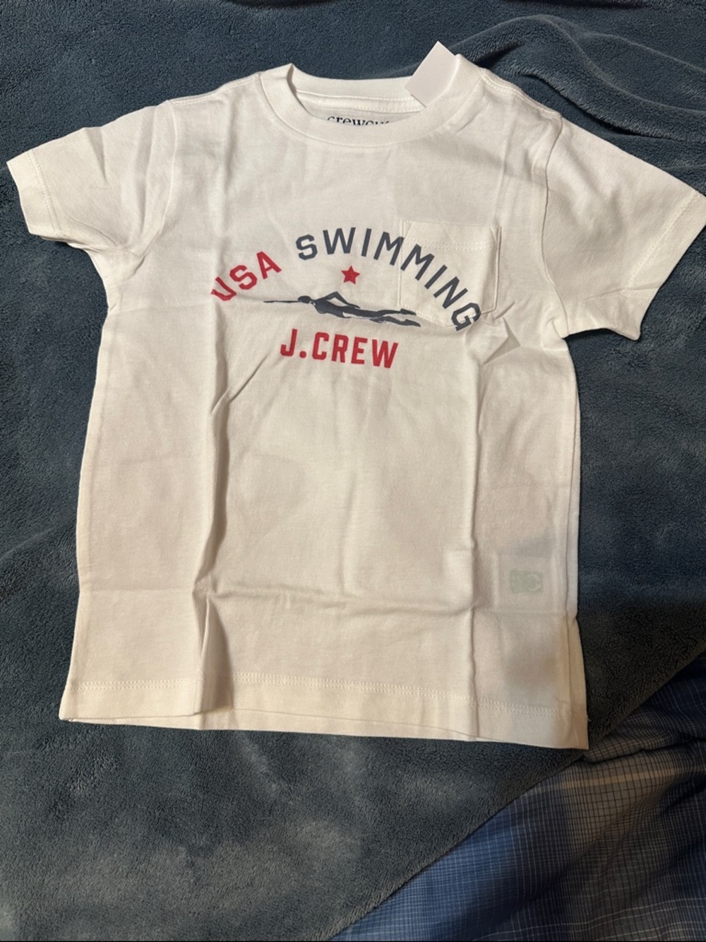 J. Crew White Tee with Red & Navy USA Swimming Graphic 3T